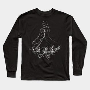 woman Hand And Dog Paw Floral Long Sleeve T-Shirt